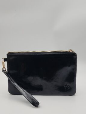 Handbag Butler Glossy Black Patent Leather Clutch Wristlet Bag